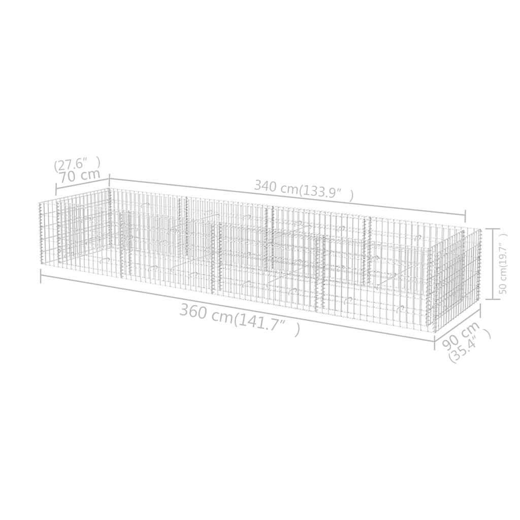 Gabion Raised Bed Steel 360x90x50 cm