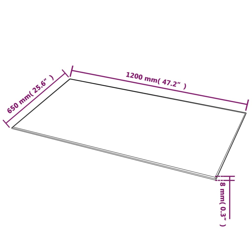 Table Top Tempered Glass Rectangular 1200x650 mm
