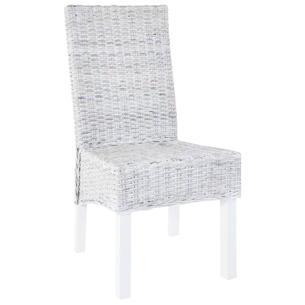 Dining Chairs 2 pcs Light Brown Kubu Rattan and Mahogany Wood