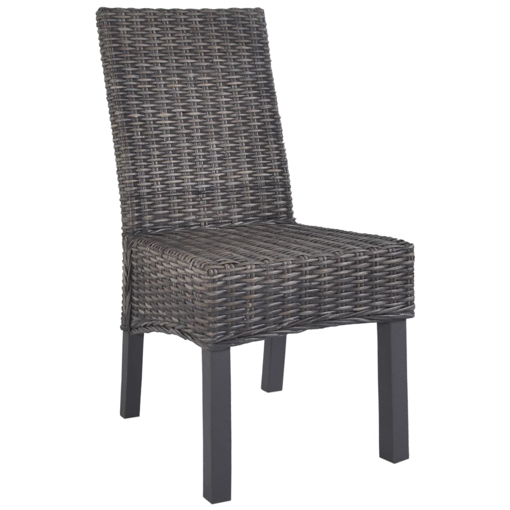 Dining Chairs 2 pcs Brown Kubu Rattan and Mahogany Wood