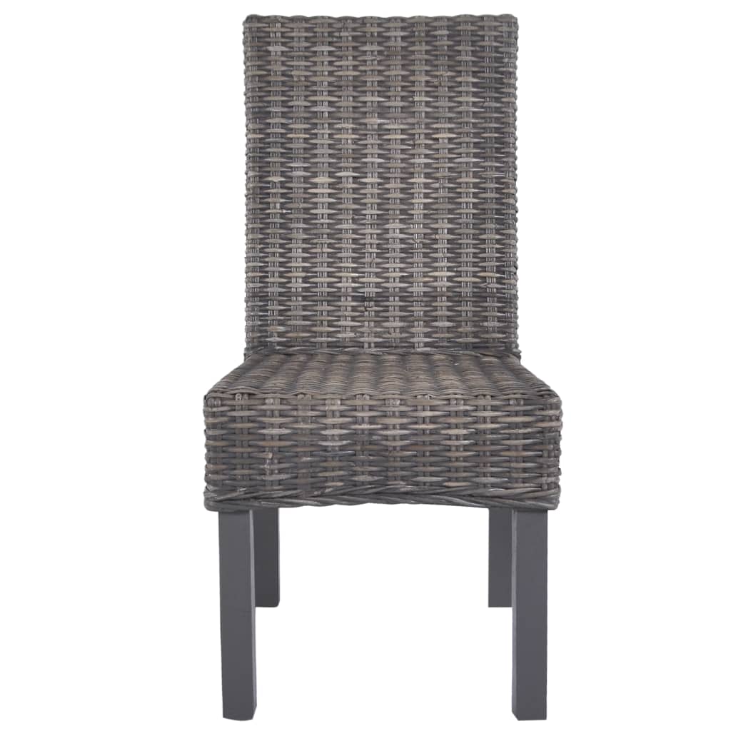 Dining Chairs 2 pcs Brown Kubu Rattan and Mahogany Wood