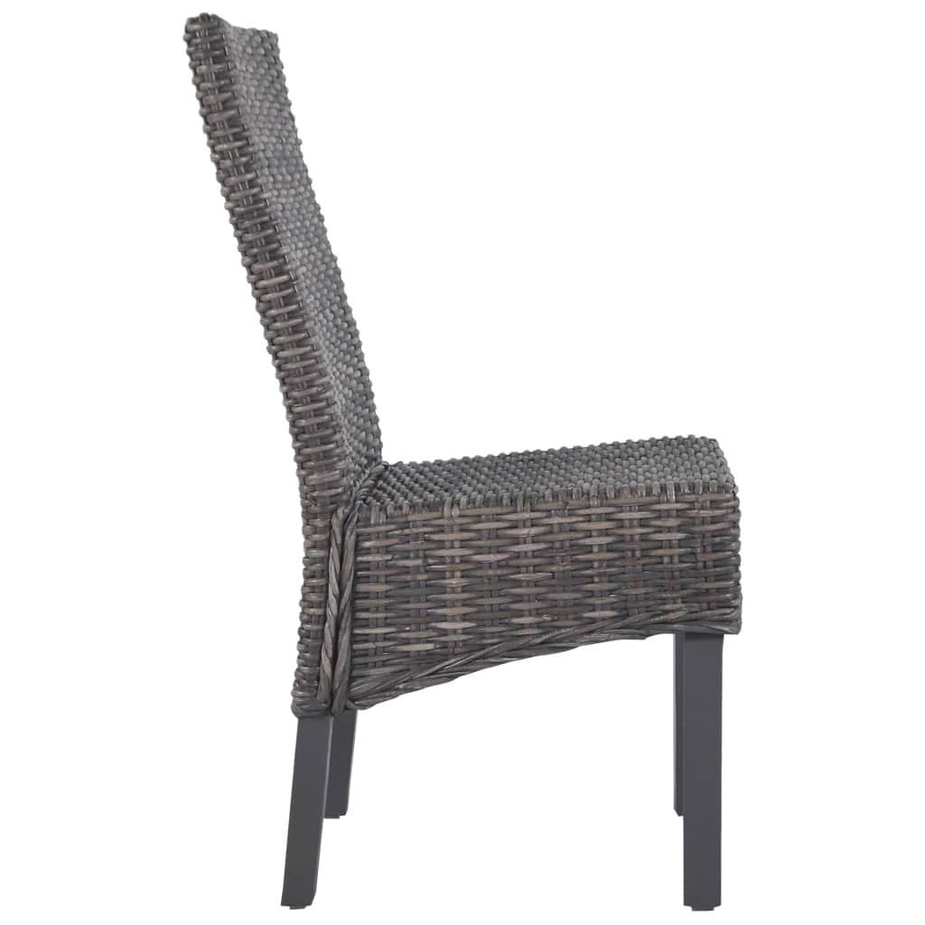 Dining Chairs 2 pcs Brown Kubu Rattan and Mahogany Wood