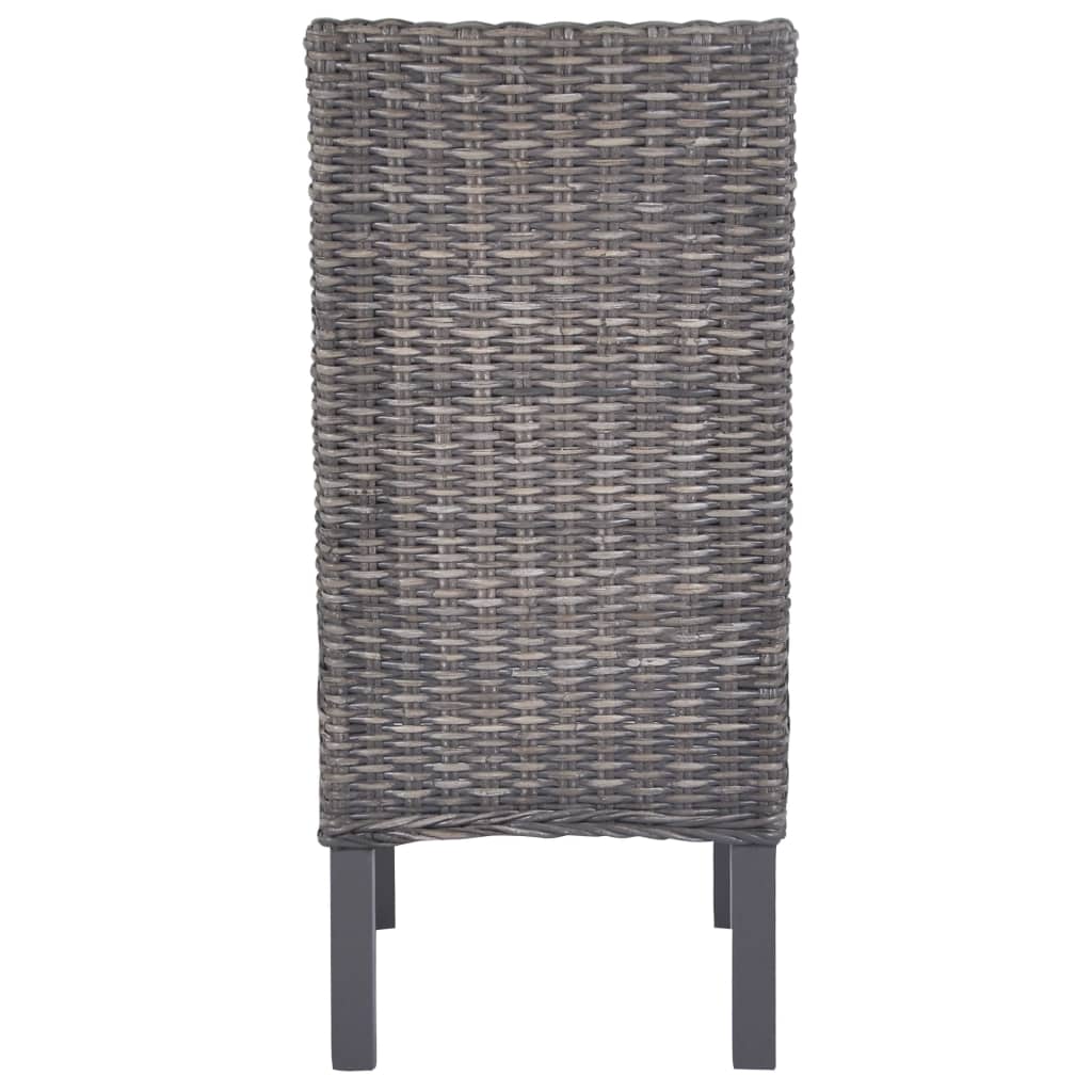 Dining Chairs 2 pcs Brown Kubu Rattan and Mahogany Wood