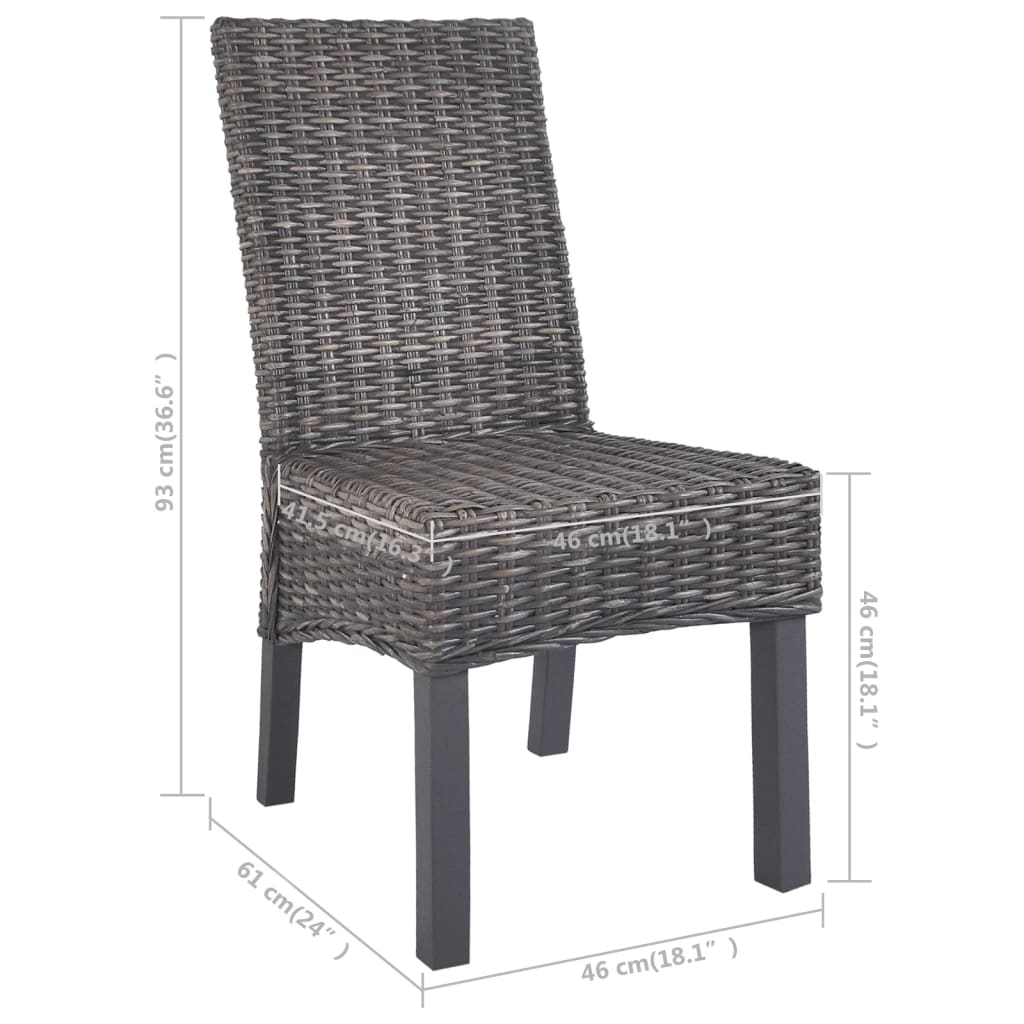 Dining Chairs 2 pcs Brown Kubu Rattan and Mahogany Wood