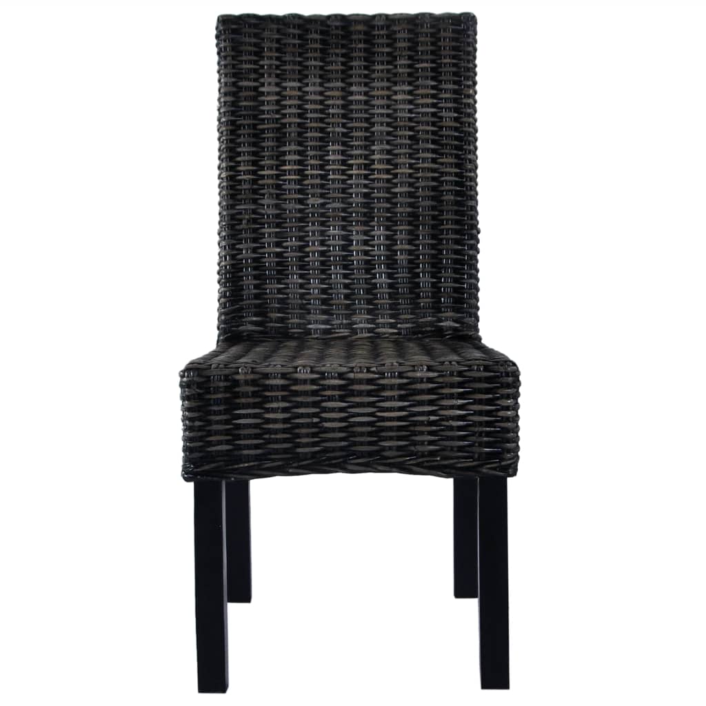 Dining Chairs 2 pcs Black Kubu Rattan and Mahogany Wood