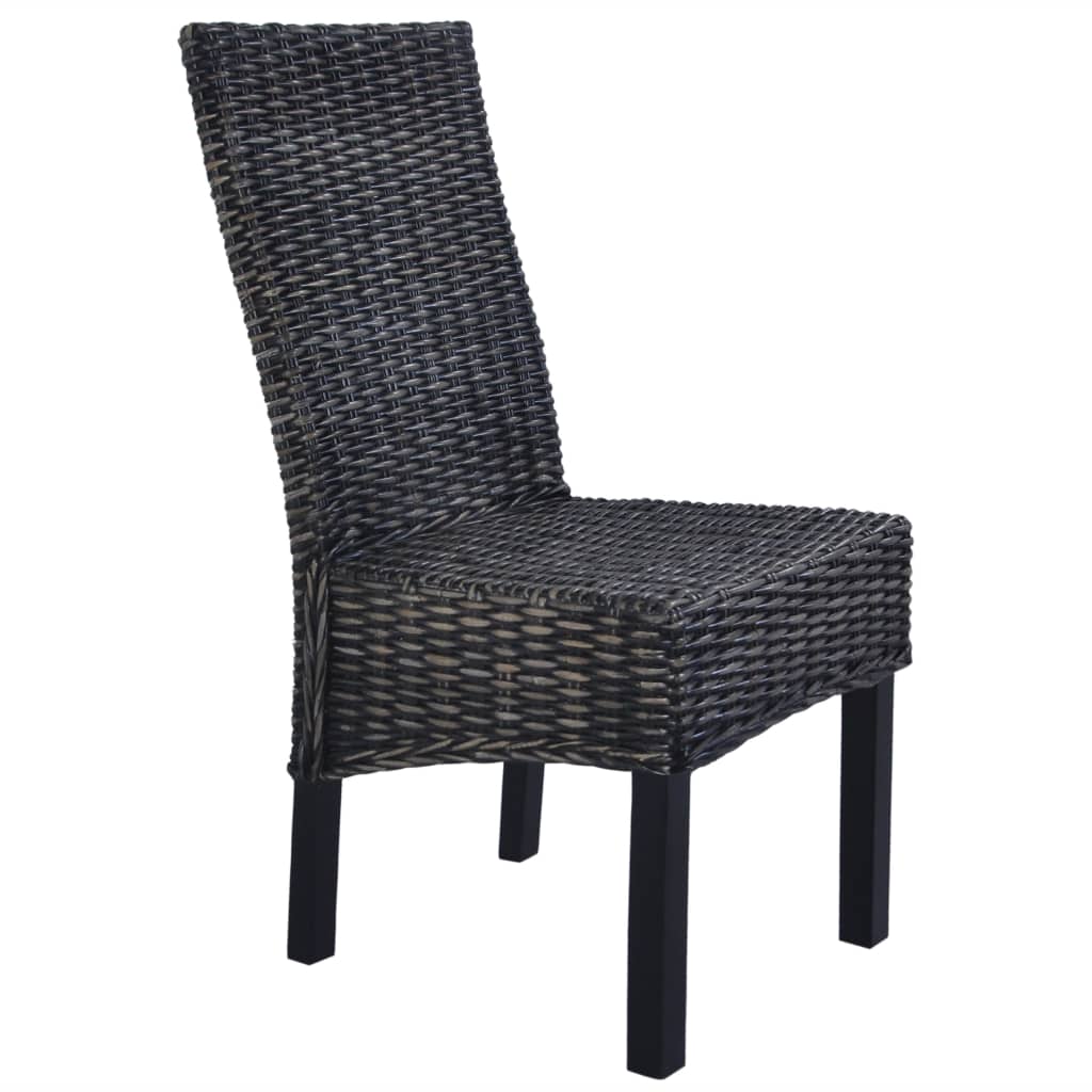 Dining Chairs 2 pcs Black Kubu Rattan and Mahogany Wood