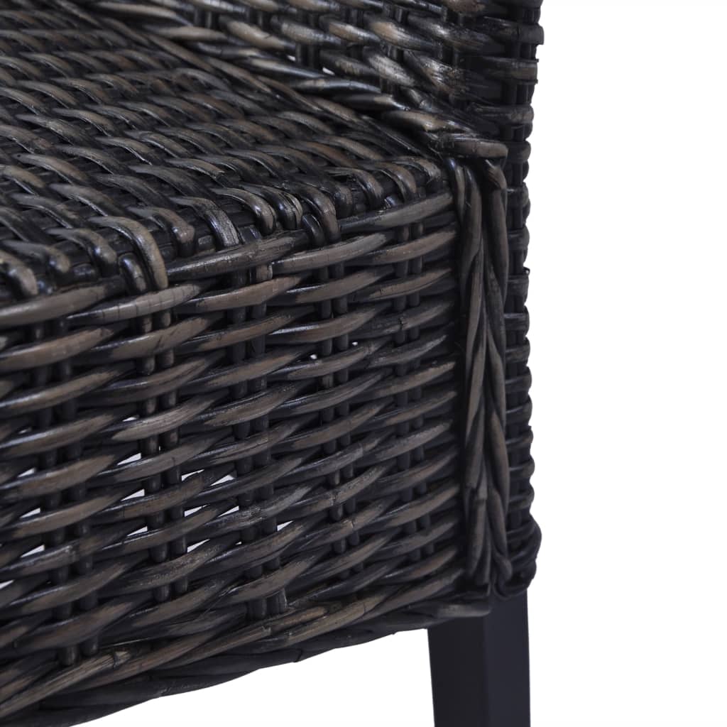 Dining Chairs 2 pcs Black Kubu Rattan and Mahogany Wood