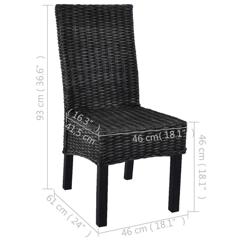 Dining Chairs 2 pcs Black Kubu Rattan and Mahogany Wood