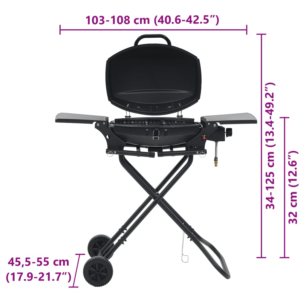 Portable Gas BBQ Grill with Cooking Zone Black