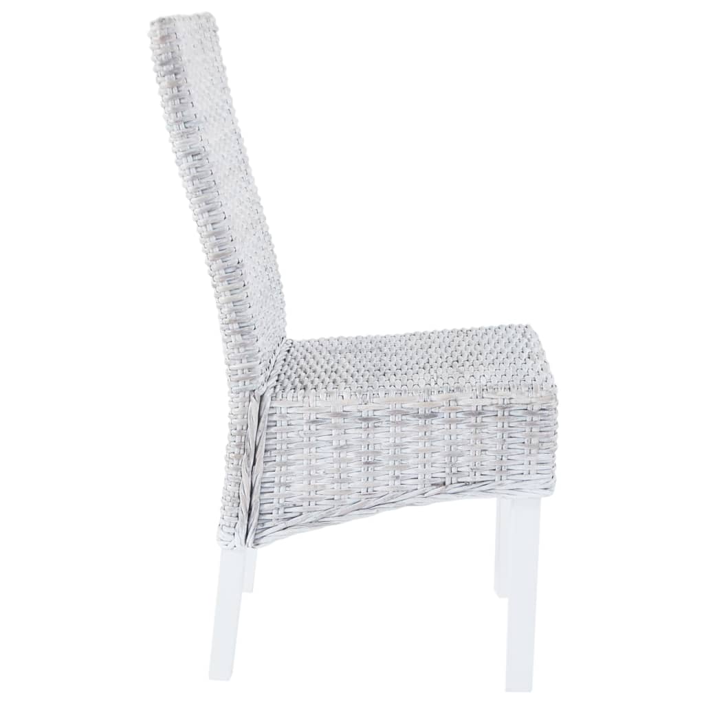 Dining Chairs 4 pcs White Kubu Rattan and Mango Wood