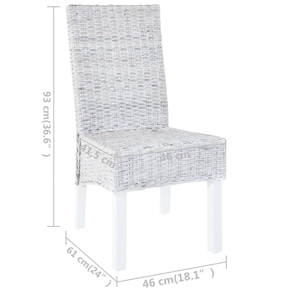 Dining Chairs 4 pcs White Kubu Rattan and Mango Wood
