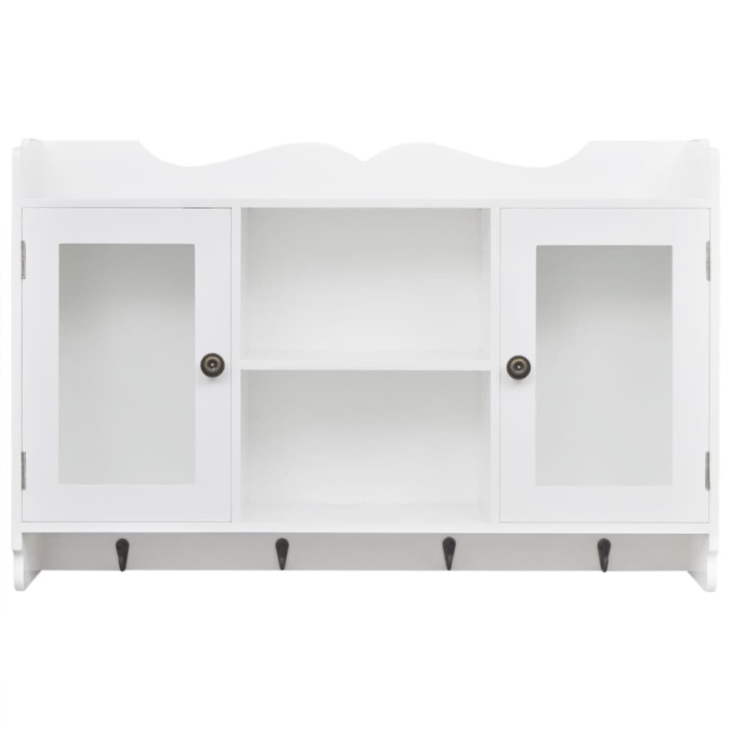 White MDF Wall Cabinet Display Shelf Book/DVD/Glass Storage