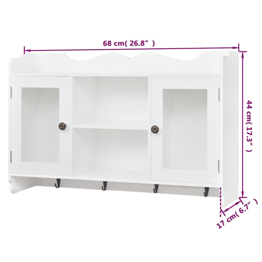 White MDF Wall Cabinet Display Shelf Book/DVD/Glass Storage