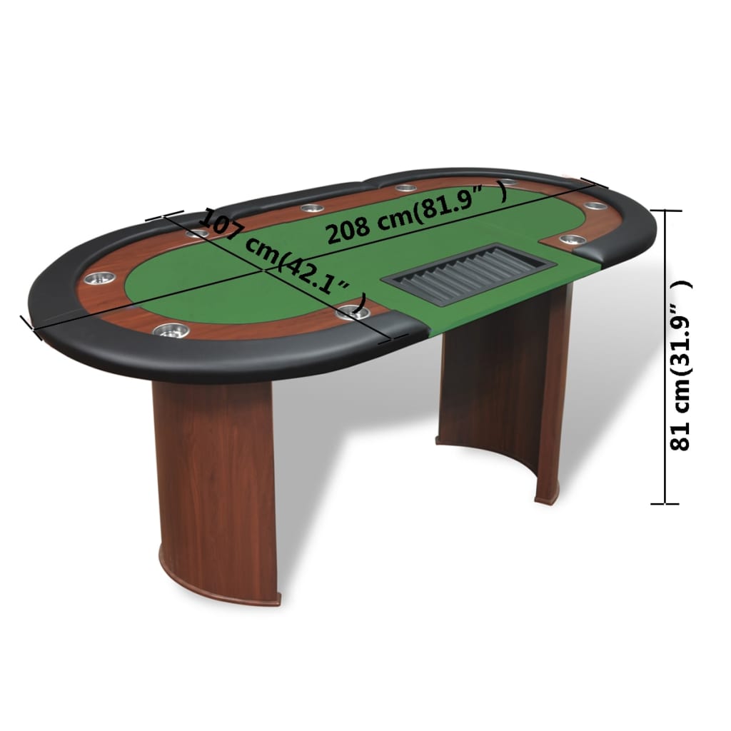 10-Player Poker Table with Dealer Area and Chip Tray Green