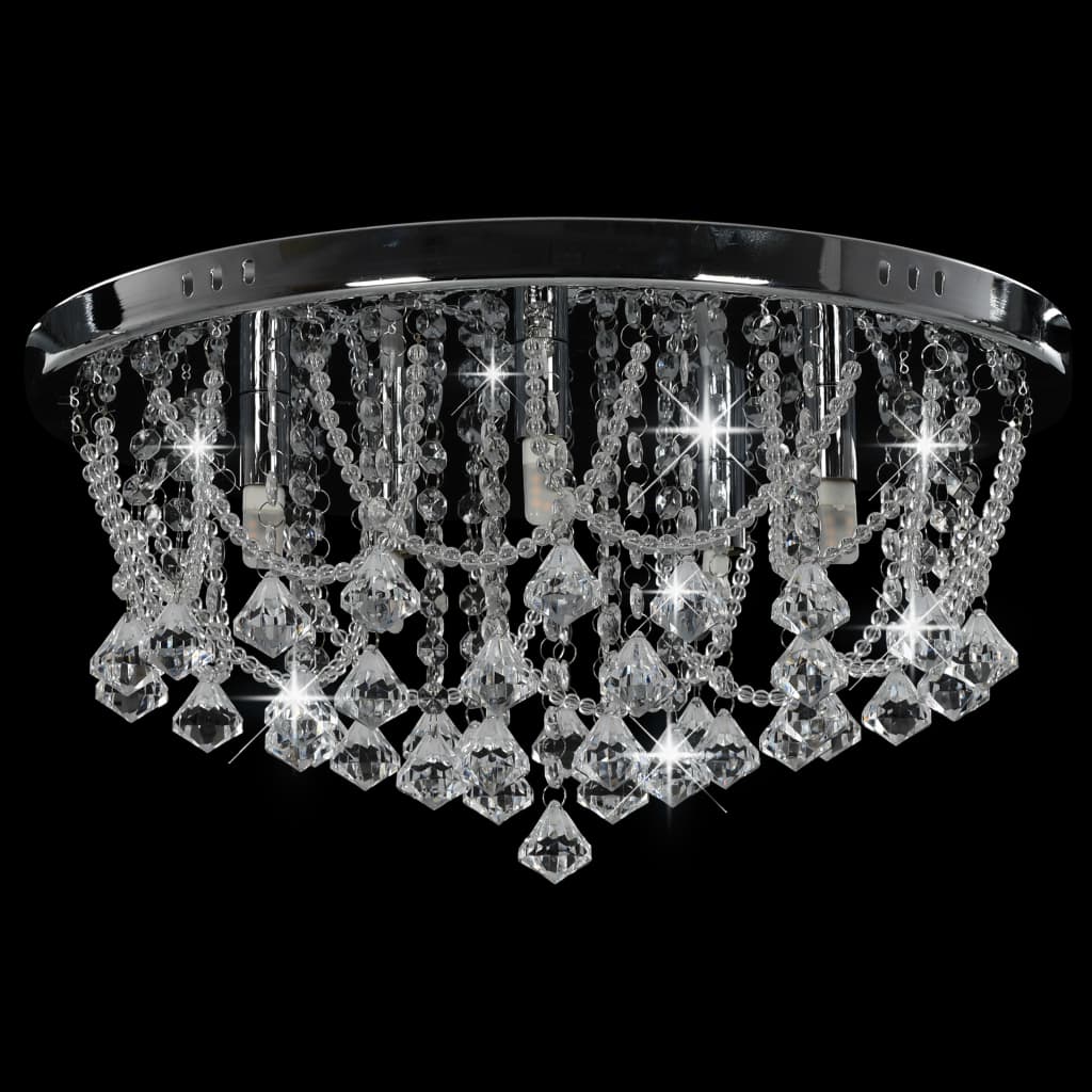 Ceiling Lamp with Crystal Beads Silver Round 4 x G9 Bulbs