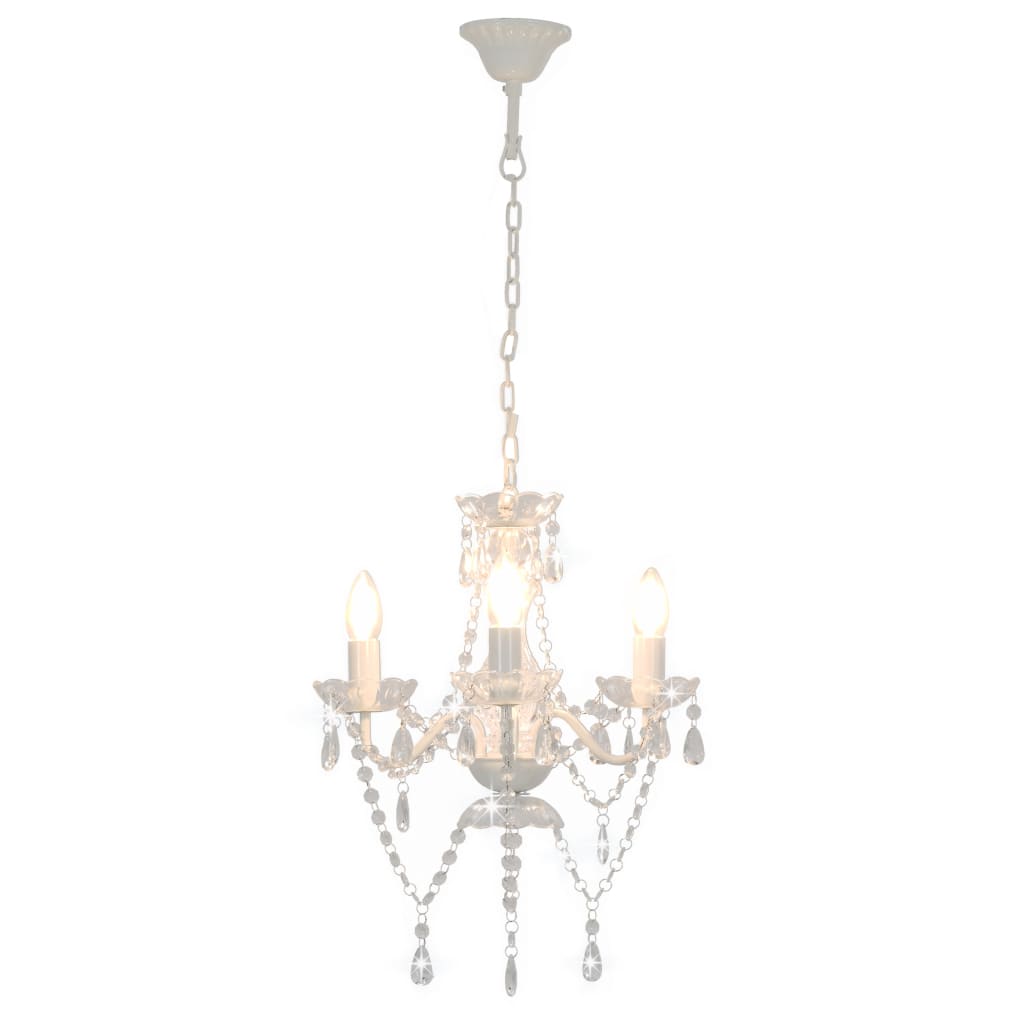Chandelier with Beads White Round 3 x E14