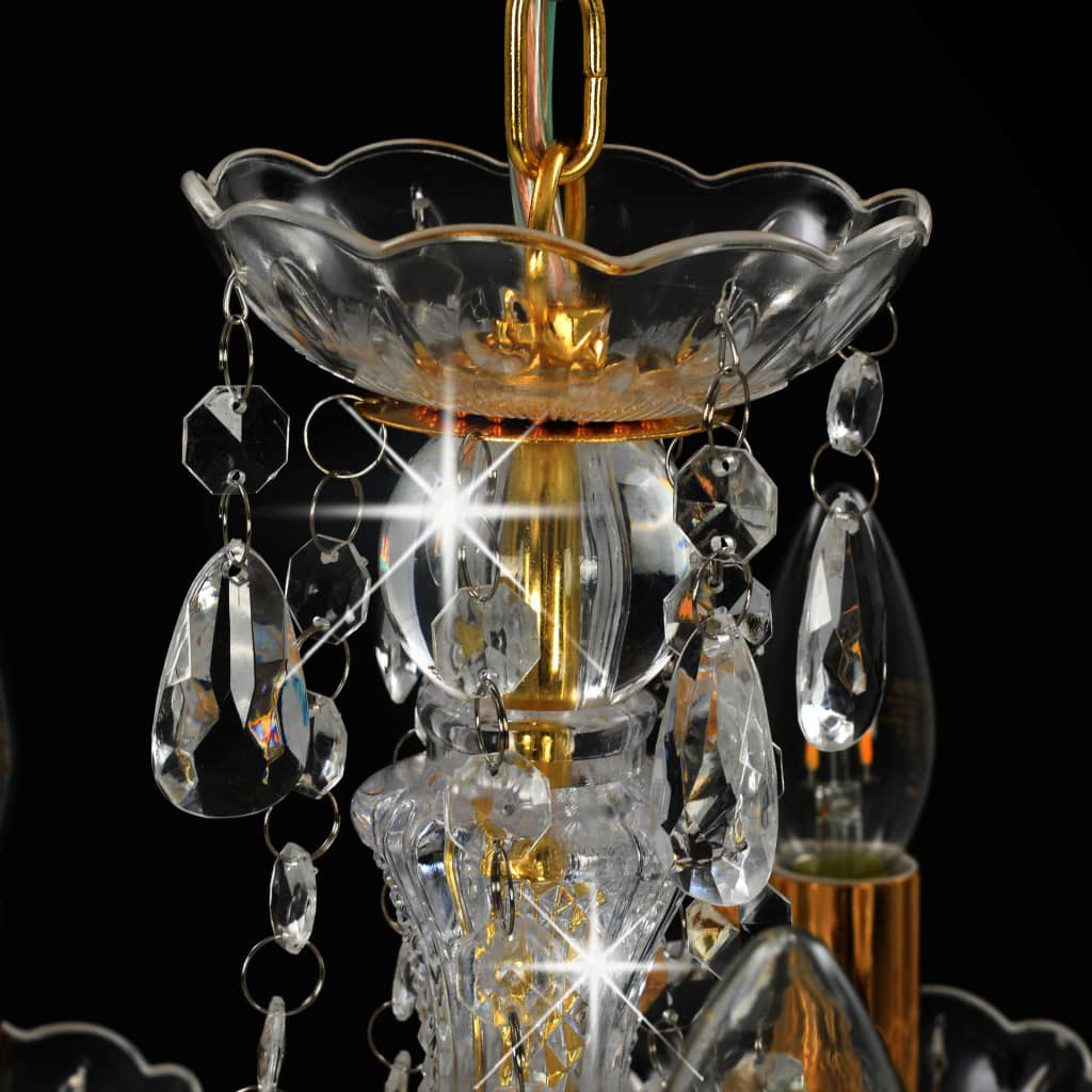 Chandelier with Crystal Beads Golden Round 5 x E14