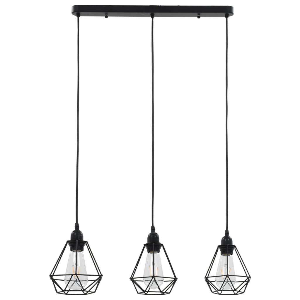 Ceiling Lamp with Diamond Design Black 3 x E27 Bulbs