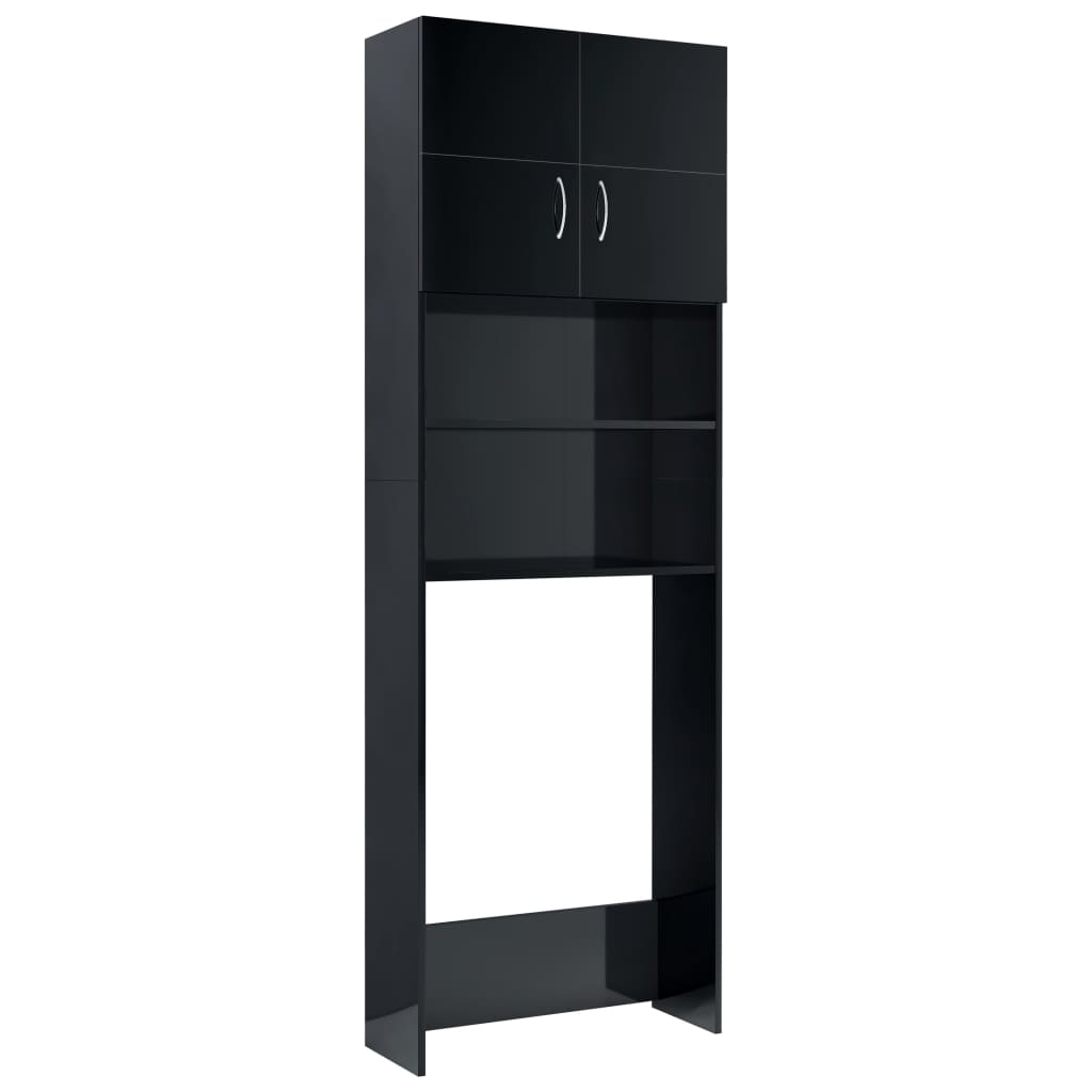 Washing Machine Cabinet High Gloss Black 64x25.5x190 cm Engineered Wood