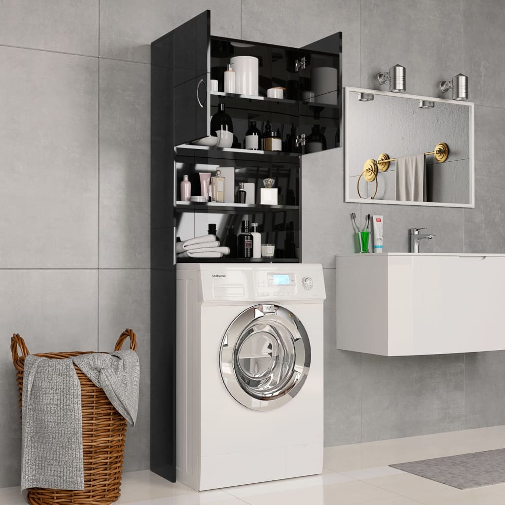 Washing Machine Cabinet High Gloss Black 64x25.5x190 cm Engineered Wood