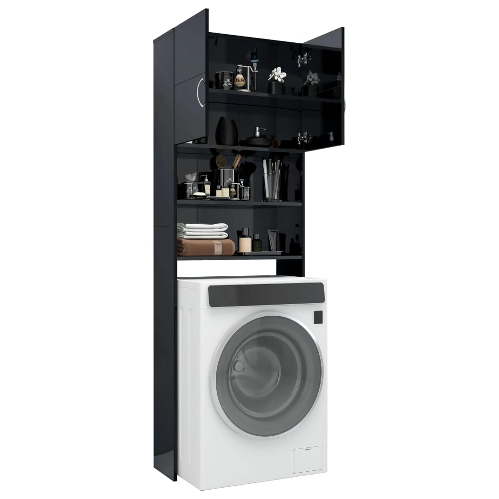 Washing Machine Cabinet High Gloss Black 64x25.5x190 cm Engineered Wood