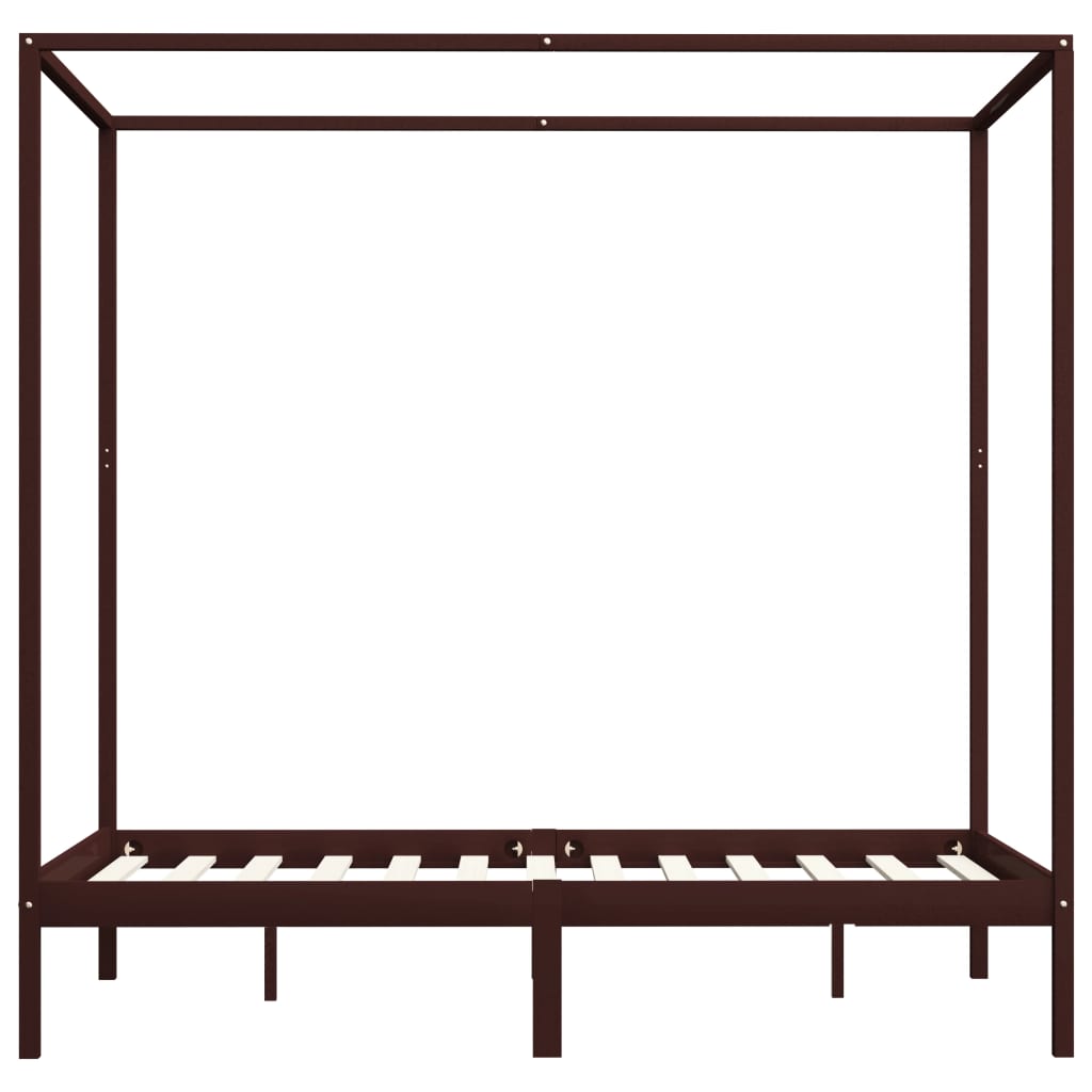 Canopy Bed Frame without Mattress Dark Brown Solid Wood 120x200cm