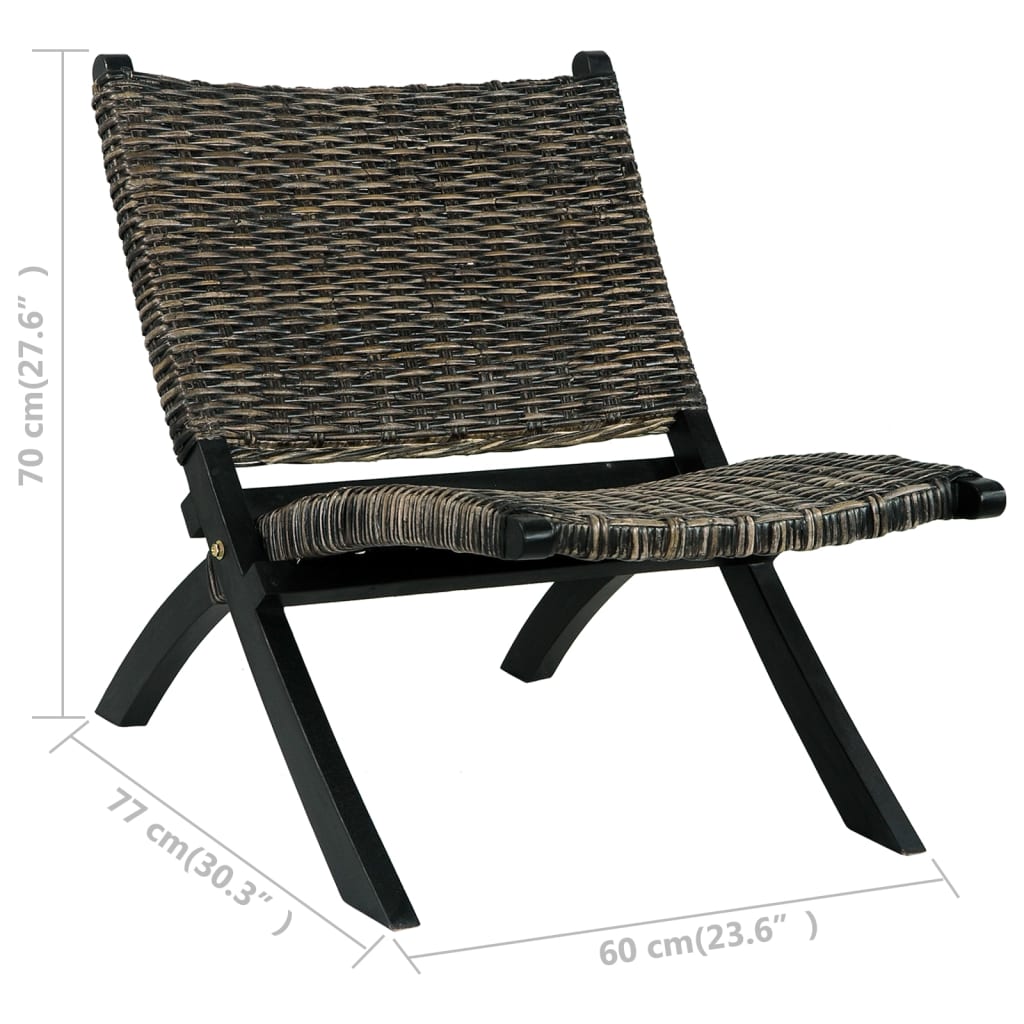 Relaxing Chair Black Natural Kubu Rattan and Solid Mahogany Wood