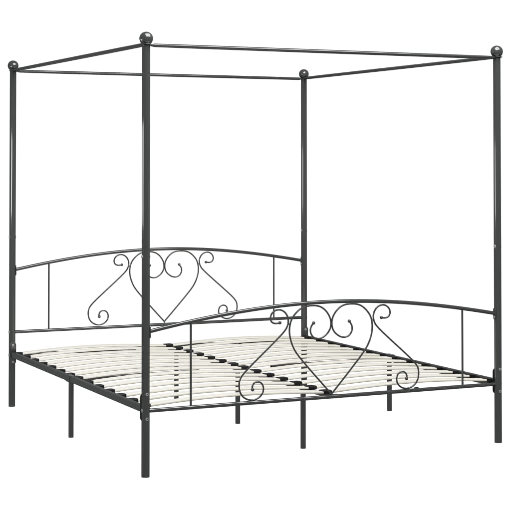 284446 vidaXL Canopy Bed Frame without Mattress Grey Metal 200x200 cm