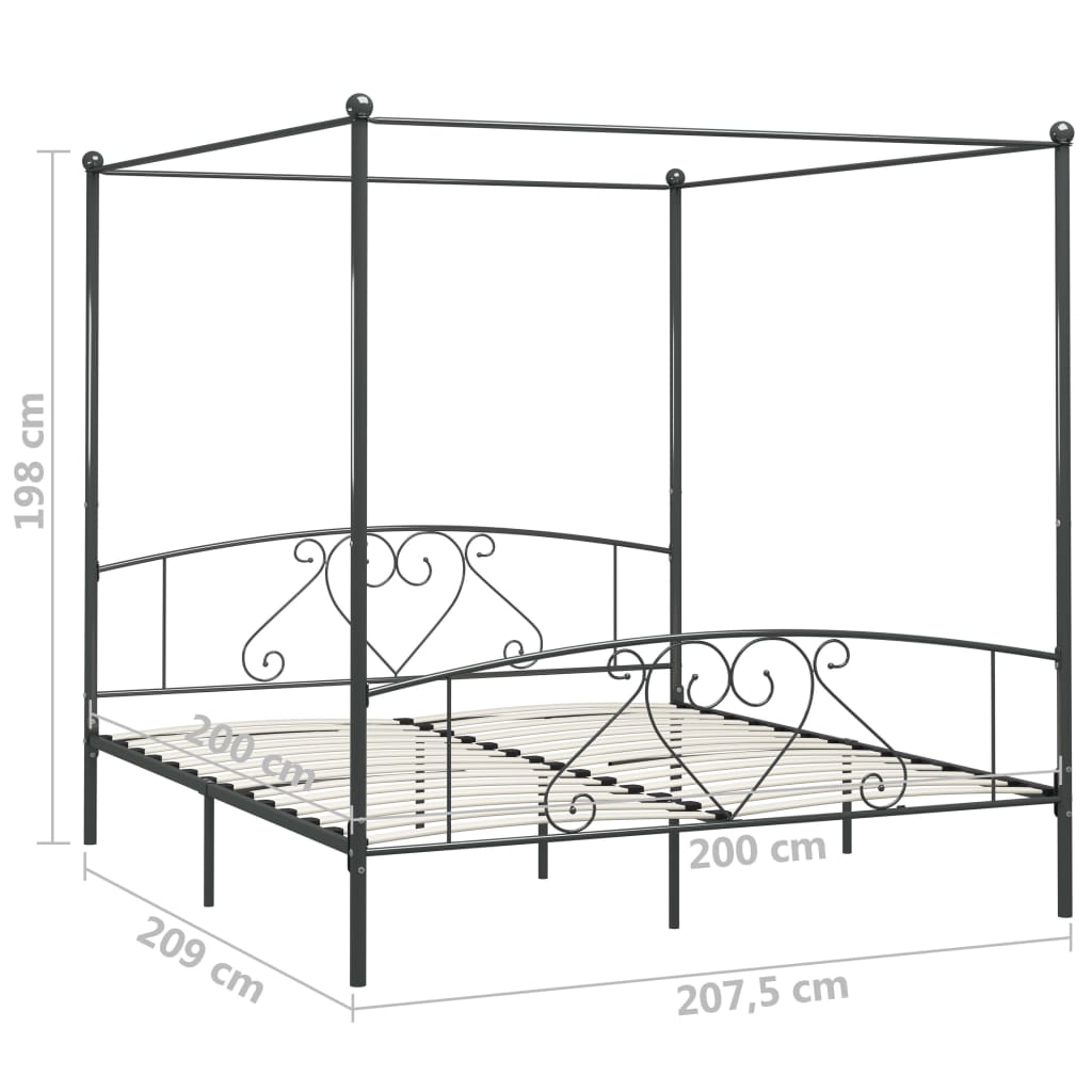 284446 vidaXL Canopy Bed Frame without Mattress Grey Metal 200x200 cm