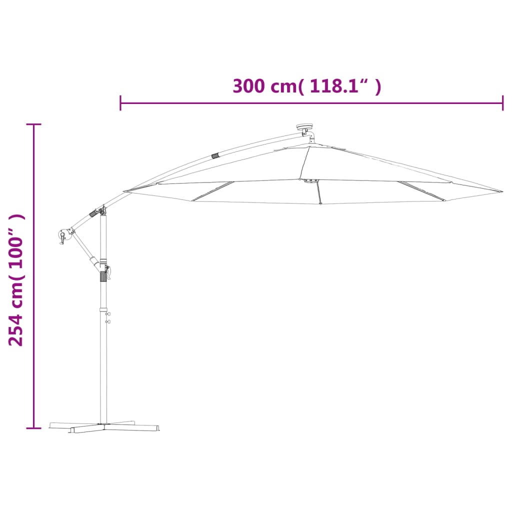 Cantilever Garden Parasol with LED Lights and Steel Pole Terracotta