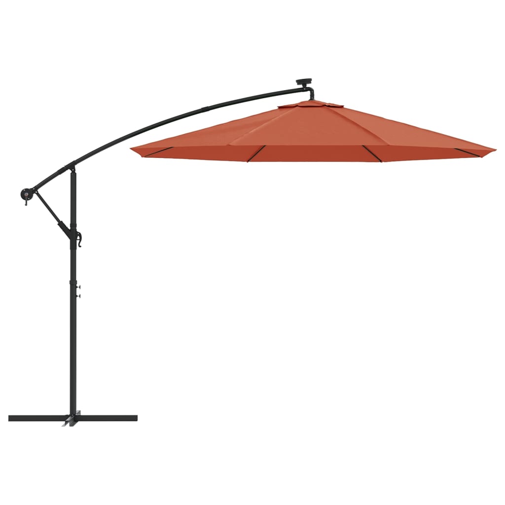 Cantilever Garden Parasol with LED Lights and Steel Pole Terracotta