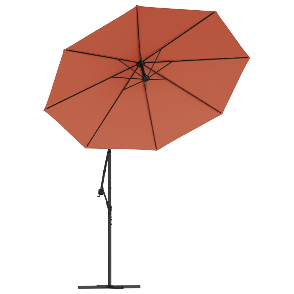 Cantilever Garden Parasol with LED Lights and Steel Pole Terracotta