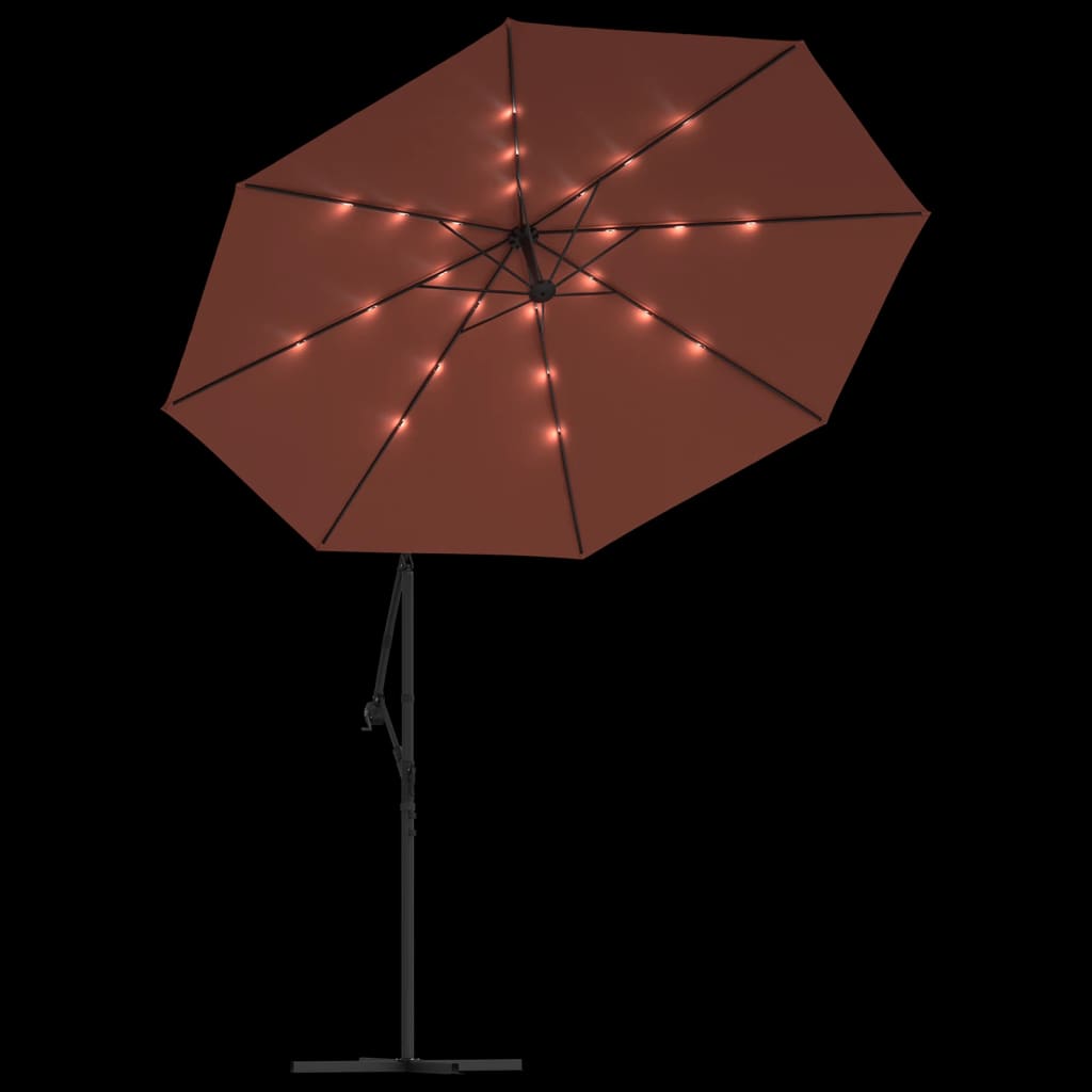 Cantilever Garden Parasol with LED Lights and Steel Pole Terracotta