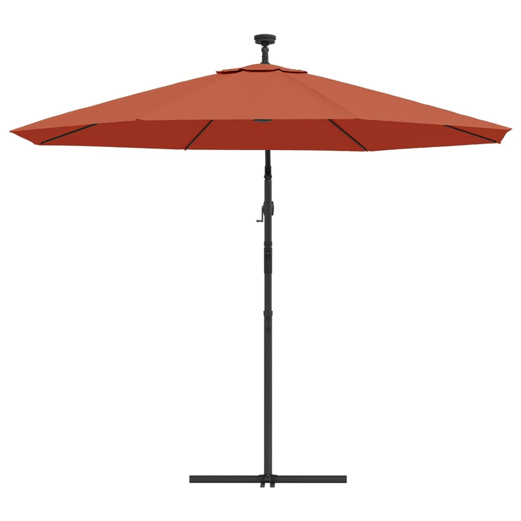 Cantilever Garden Parasol with LED Lights and Steel Pole Terracotta