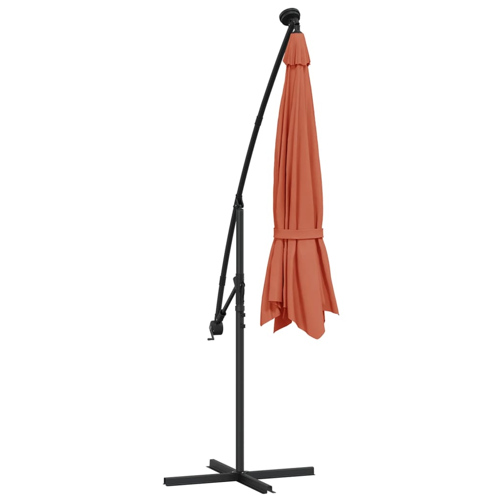 Cantilever Garden Parasol with LED Lights and Steel Pole Terracotta