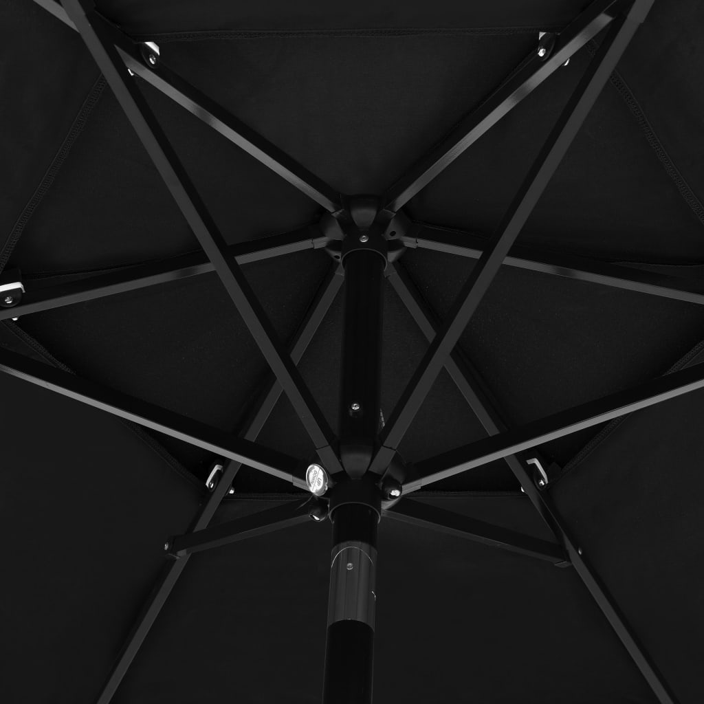3-Tier Garden Parasol with Aluminium Pole Black 2.5 m