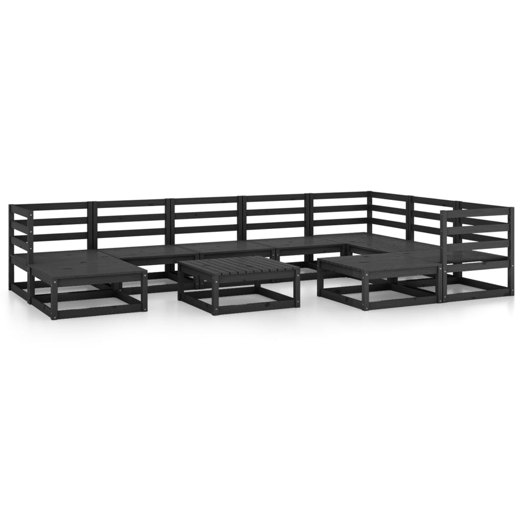 10 Piece Garden Lounge Set Black Solid Pinewood