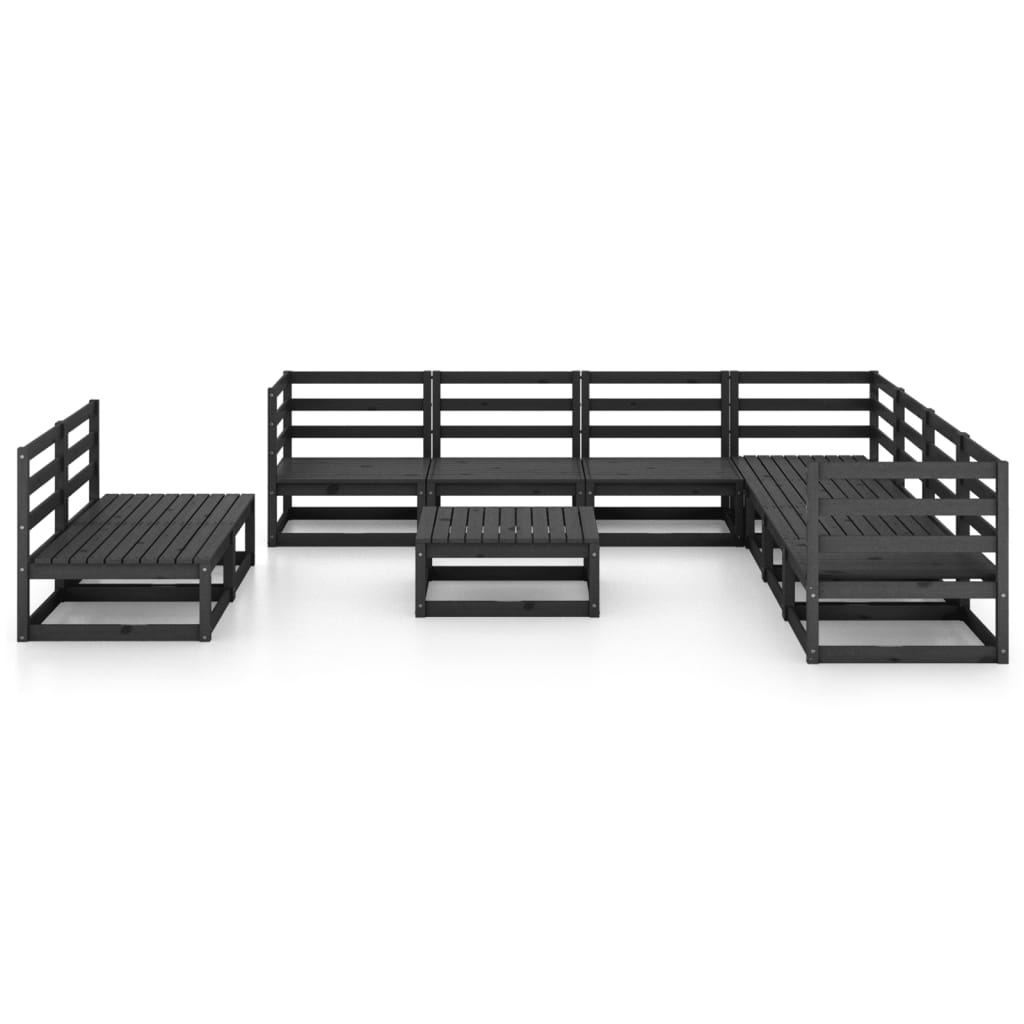 10 Piece Garden Lounge Set Black Solid Pinewood