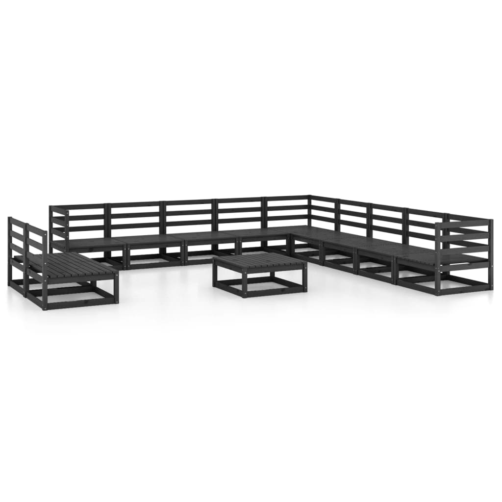 12 Piece Garden Lounge Set Black Solid Pinewood