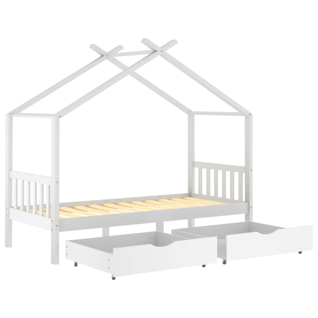 Kids Bed Frame with Drawers White Solid Pine Wood 90x200 cm