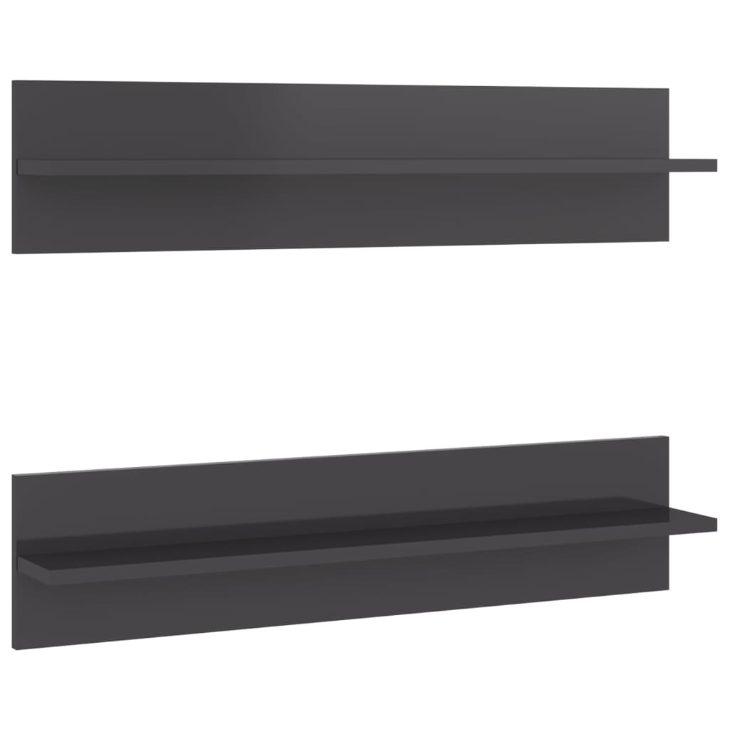 Wall Shelf 2 pcs High Gloss Grey 80x11.5x18 cm Engineered Wood