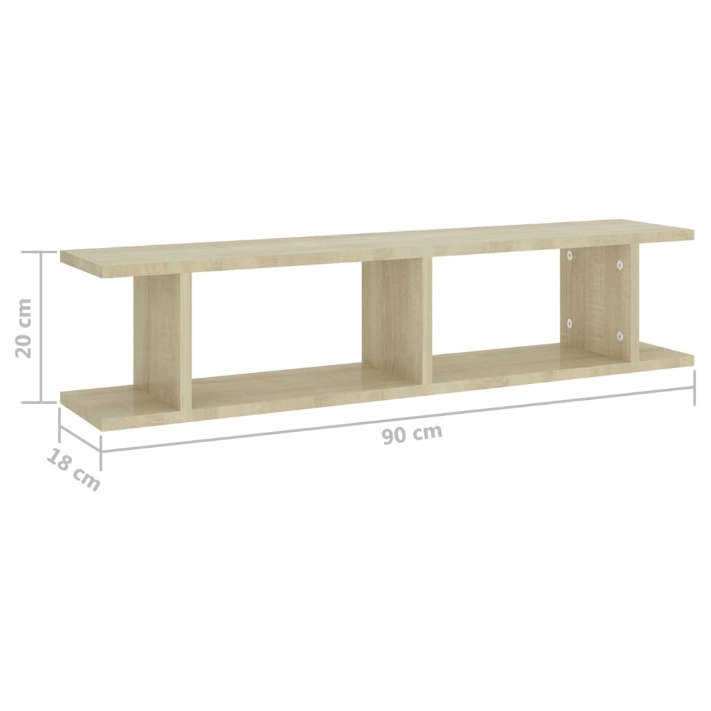 Wall Shelf 2 pcs Sonoma Oak 90x18x20 cm Engineered Wood