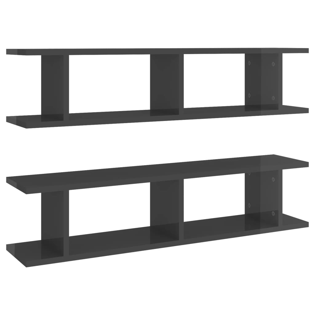 Wall Shelf 2 pcs High Gloss Grey 90x18x20 cm Engineered Wood