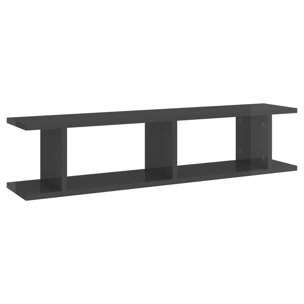 Wall Shelf 2 pcs High Gloss Grey 90x18x20 cm Engineered Wood