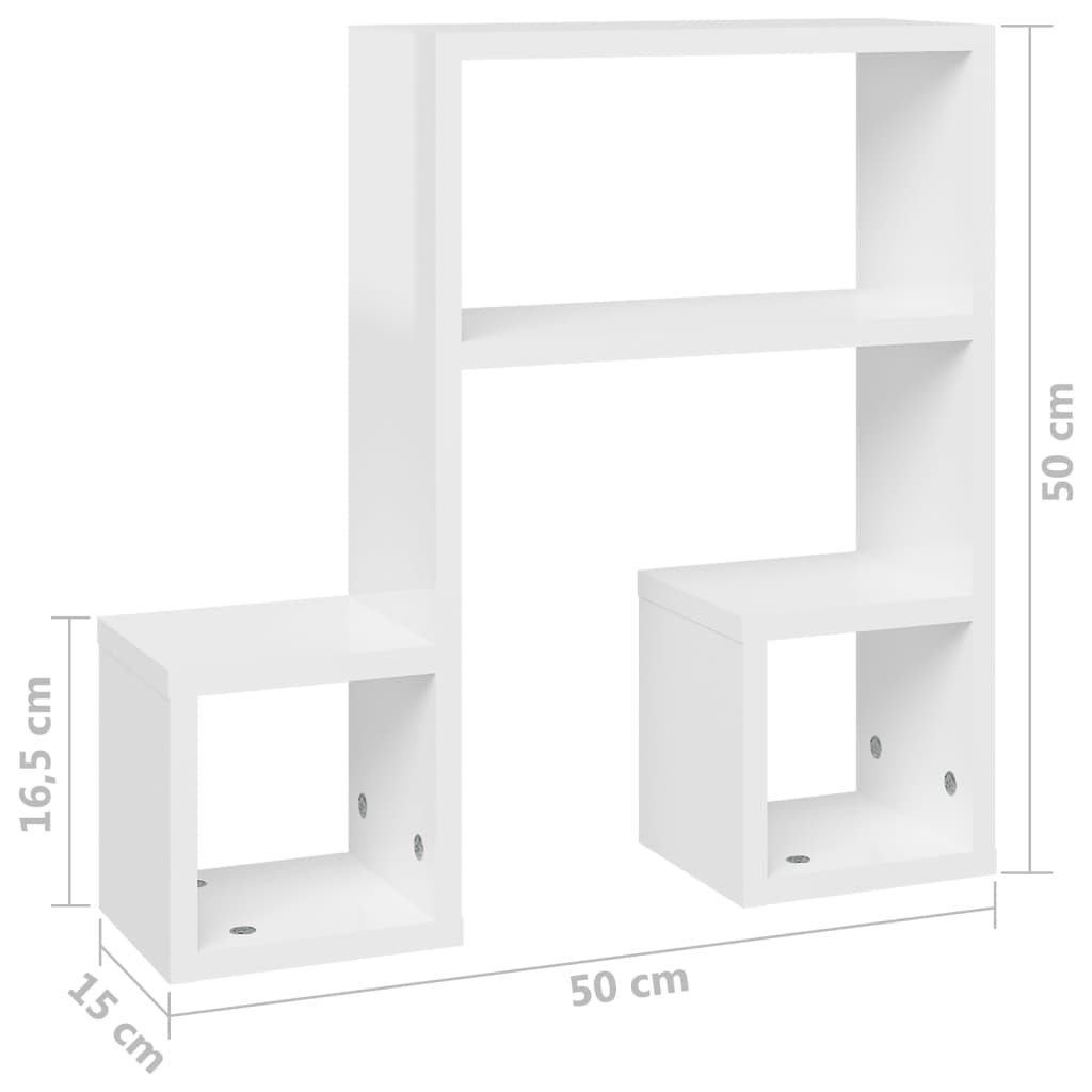 Wall Shelf 2 pcs High Gloss White 50x15x50 cm Engineered Wood