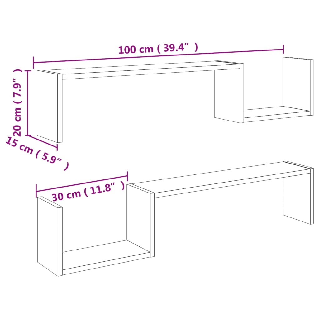 Wall Shelf 2 pcs Sonoma Oak 100x15x20 cm Engineered Wood