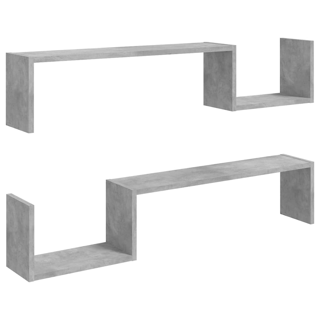 Wall Shelf 2 pcs Concrete Grey 100x15x20 cm Engineered Wood