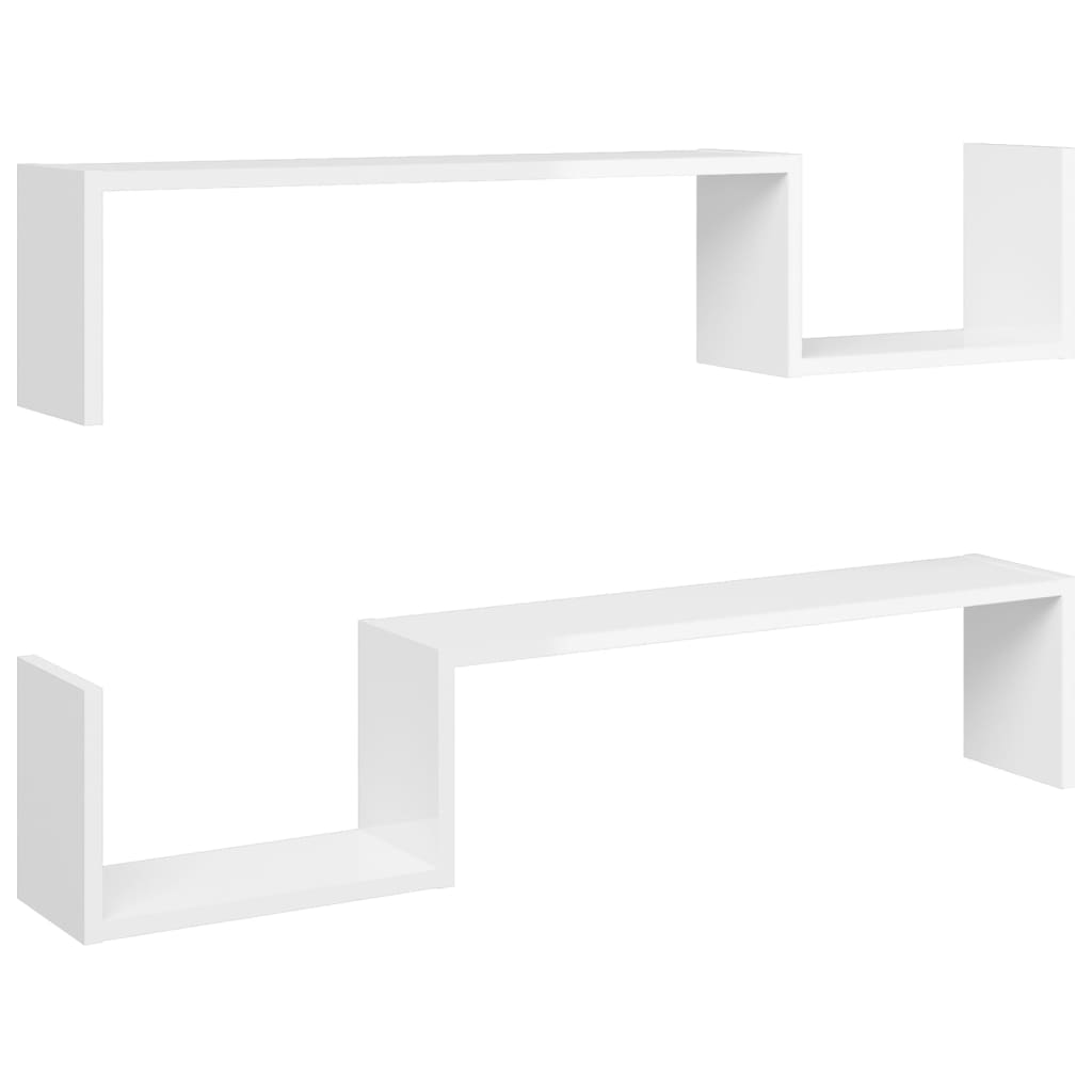 Wall Shelf 2 pcs High Gloss White 100x15x20 cm Engineered Wood