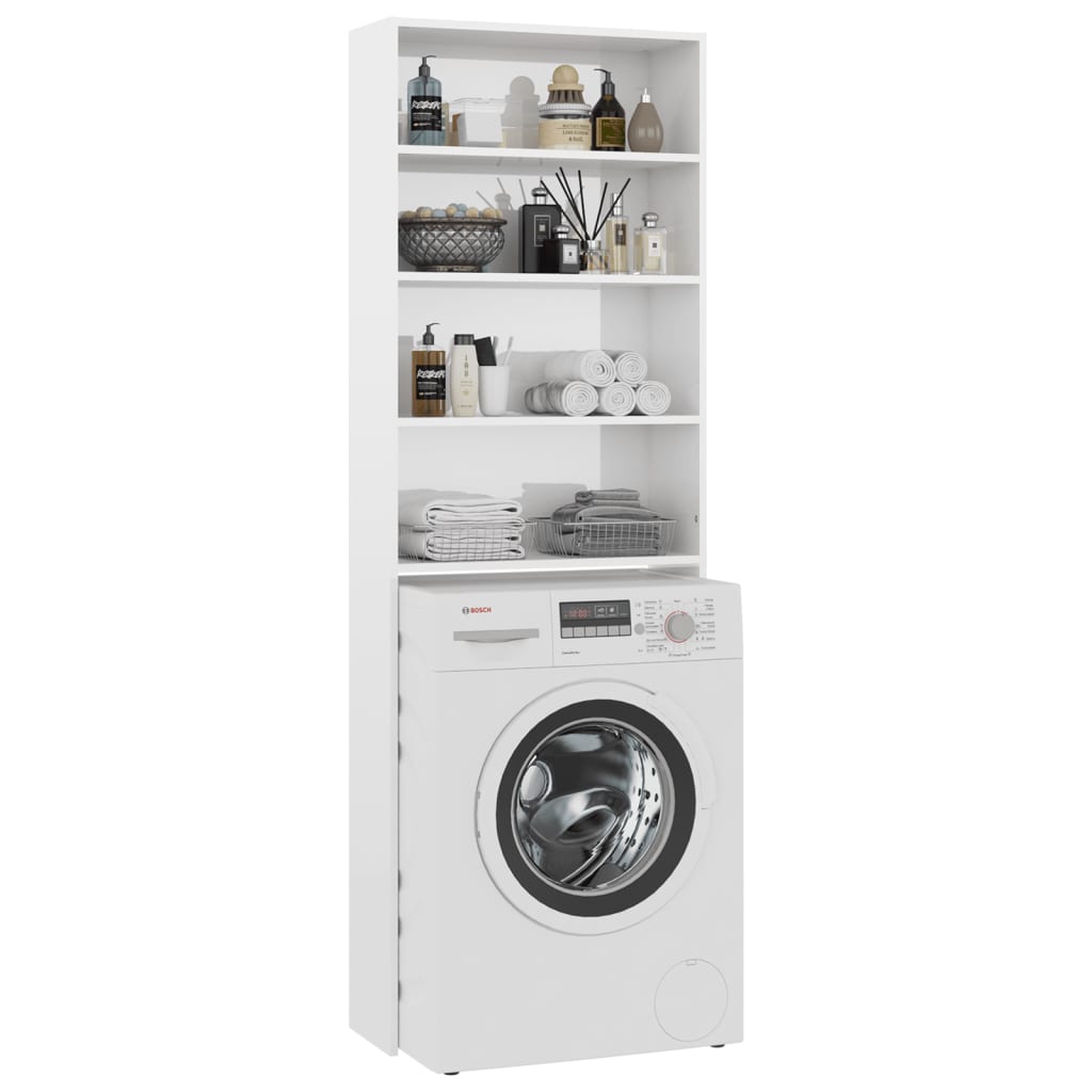 Washing Machine Cabinet High Gloss White 64x24x190 cm