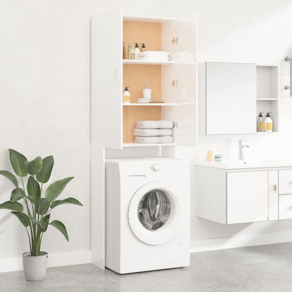 Washing Machine Cabinet High Gloss White 64x25.5x190 cm